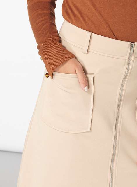 Nude Ponte Extended Zip A-Line Skirt